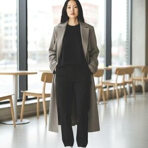 VTG 90s Ultra Suede Gray Trench Coat Women's Size 4‎ Oversized Belted Longline